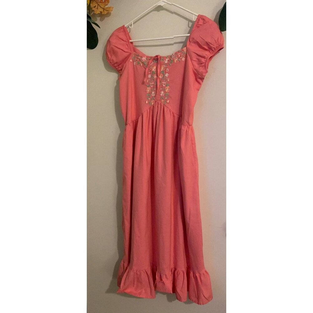 Blueberi Boulevard Coral Puff Sleeve Embroidered Midi Dress